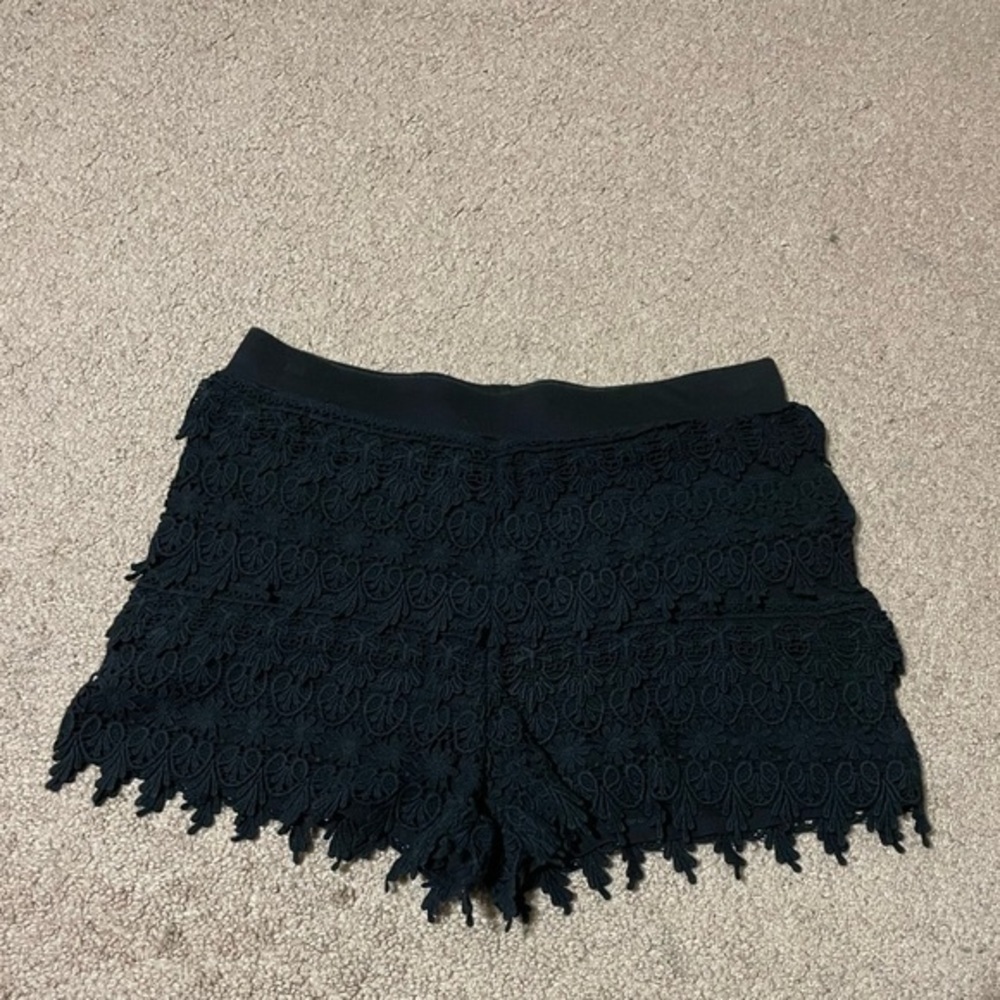 Express black floral crochet- like short size small